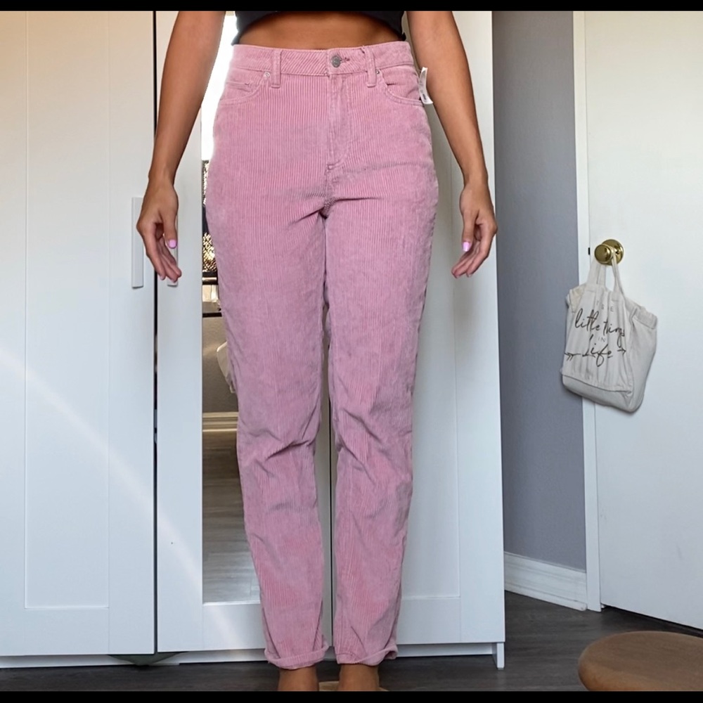 UO pink corduroy mom jeans